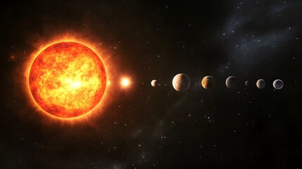 Fototapeta premium A solar system with planets arranged in a row.
