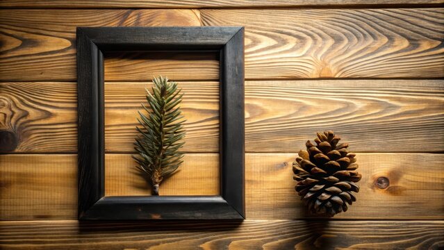 pine cone leaf frame black silhouette on wooden table , earthy, nature,  earthy, nature, woodland, foliage