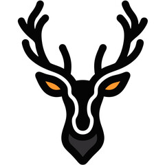 Naklejka premium Stylized Deer Head Icon with Prominent Antlers and Orange Eyes.