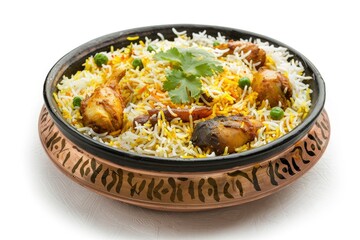 Top View of Indian Food Hyderabadi Biryani Isolated on a White White Background