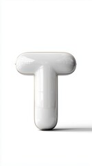 Fototapeta premium Glossy White Inflatable Balloon Letter T on White Background