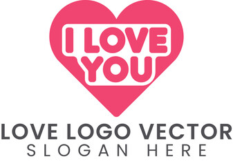Pink Heart I Love You Logo Vector Design Graphic icon card cute flat text image 