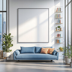 Modern Living Room Interior Design with Blank Canvas and City View