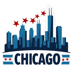 Stylized Chicago Skyline with Stars and City Name.