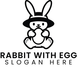 Cute Bunny Holding Egg Happy Spring Design art pet hat logo icon farm    
