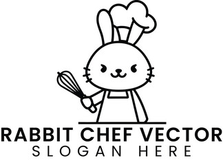 Cute Rabbit Chef Cartoon Vector Illustration Design cook food logo line icon    
