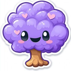 Isolated on a white background, a sticker featuring a spooky cartoon tree with ghostly faces and dripping branches is a representation of Halloween and horror concepts, complete with a white border