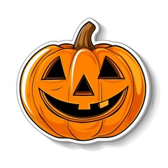 Isolated on a white background, a smiling jack-o'-lantern cartoon sticker with a white border embodies the concept of Halloween pumpkin, horror, and monster stickers