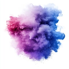 The explosion of red and orange powder on a white background forms a radial pattern, generating a burst of colored dust particles that represents an abstract art concept ideal for design and print