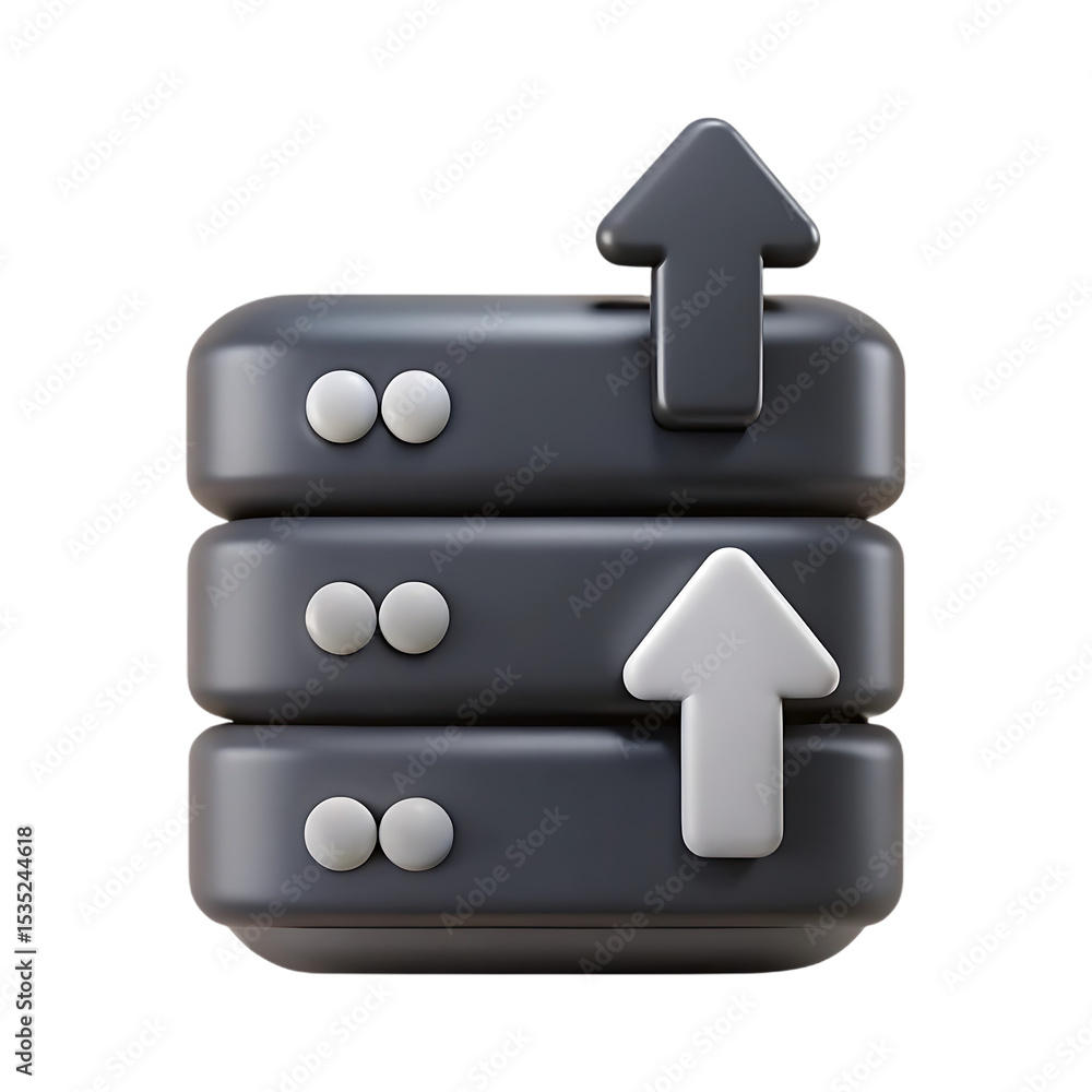 Poster 3d render database upload icon isolated on transparent background
