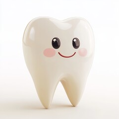 A big smile and rosy cheeks define the happy tooth, which is presented as a 3D illustration isolated from its surroundings, embodying the idea of dental care and hygiene for use in design and print