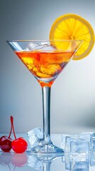 Isolated on white, a mojito cocktail with lime, mint, and ice cubes is a vertical cut-out concept for a refreshing summer drink and beverage