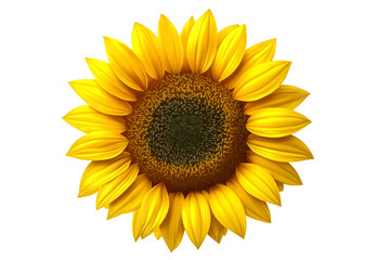 Fototapeta premium Sunflower head blooming with bright yellow petals, gleaming against transparent background
