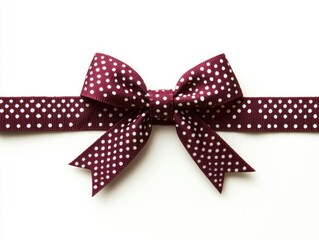 Red satin bow adorned with white polka dots and accompanied by a ribbon, presented on a transparent background, suitable for decorating during holidays, gift-giving, or events
