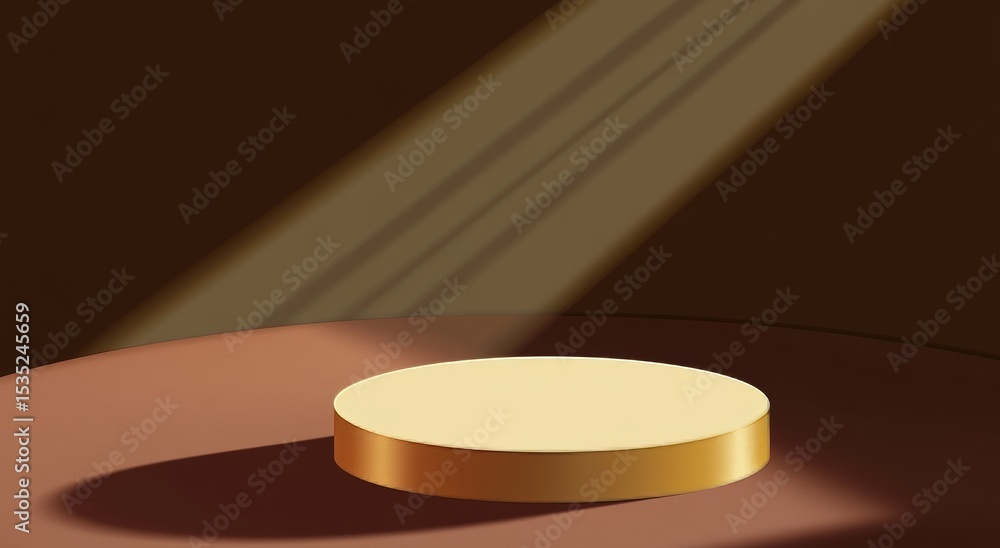 Poster a golden background serves as the backdrop for a minimalist stage setup, complete with an empty roun