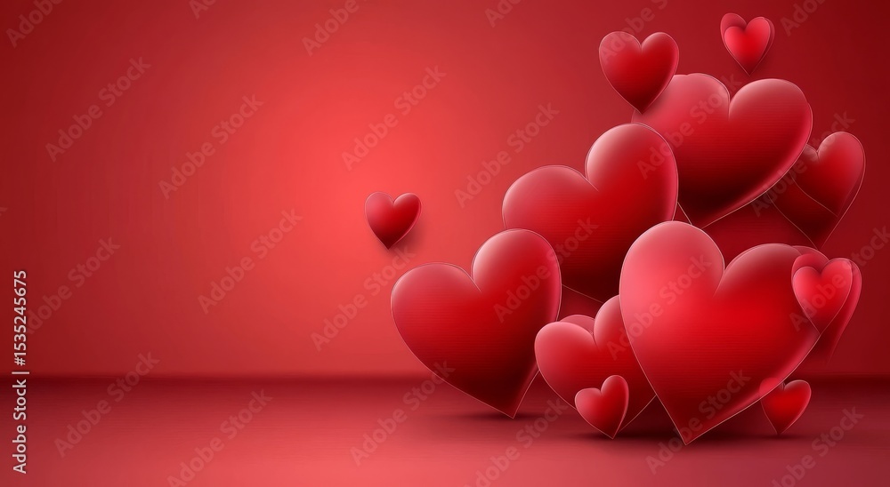 Poster pink and white heart shapes glow against a blurred gradient background in an abstract design tailore