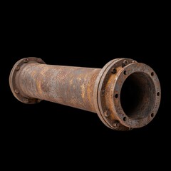 Rusty Industrial Pipe with Weathered Texture on Black Background