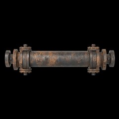 Rusty Industrial Pipe with Flanges and Dark Background Texture