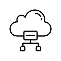 Cloud Storage Network Icon in Silhouette Style on White Background – Minimalist Cloud Computing Symbol for Business and Web