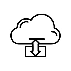 Cloud Storage Network Icon in Silhouette Style on White Background – Minimalist Cloud Computing Symbol for Business and Web