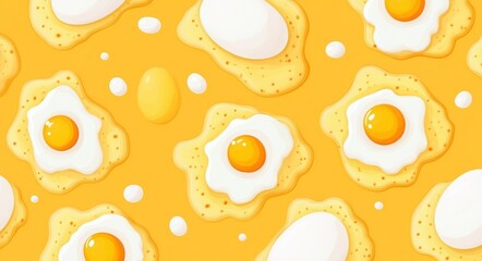 White egg outlines on a yellow background form a diagonal seamless pattern, perfect for Easter designs on wallpaper, textiles, and greeting cards