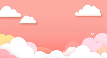 White fluffy clouds drifting across a grainy texture pastel gradient sky background produce a soft dreamy atmosphere, well-suited for creative design, wallpaper, and backgrounds