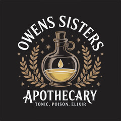 Owens Sisters Apothecary Black and White Bottle Illustration