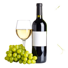 Obraz premium White Wine Bottle, Glass, and Grapes on Transparent Background