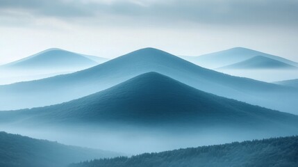 Blue Misty Mountains Layers in a Panoramic Landscape with Forest