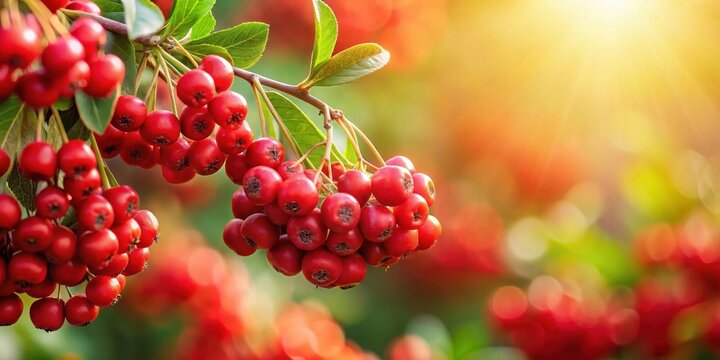 Prachtige rode meidoorn bessen op een diffuse achtergrond, beautiful red chokeberry fruit on a soft background, food for wildlife