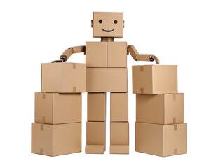 Obraz premium Cardboard Robot Art Installation with Stacked Boxes