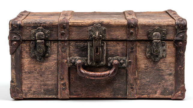 Vintage wooden trunk with metal accents.