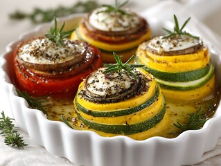 Vegetable Tian Stack with Goat Cheese and Herbs, a Mediterranean Delight