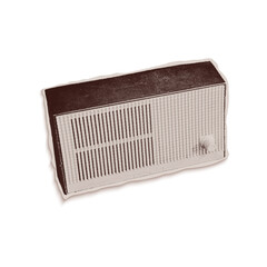 Trendy halftone collage of a radio out an old newspaper. Isolated vector illustration grayscale retro sticker broadcast with Bitmap and Dots texture. Vintage aesthetic, 80s - 90s vibe, nostalgic