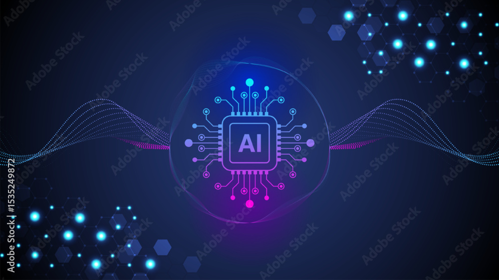 Poster artificial intelligence abstract technology web background. futuristic blue circuit board background