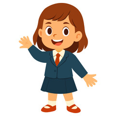 Smiling School Girl in Uniform Isolated on White