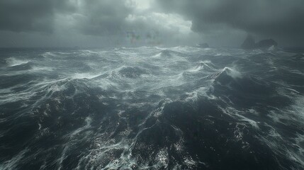 Overcast Sky over Sea With Dramatic Waves and Glistening Spray