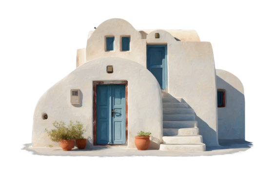 Traditional cycladic architecture with blue doors and white walls