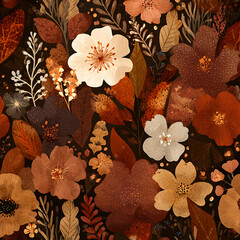 Whimsical autumn floral pattern design.