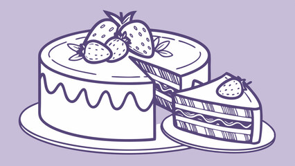 Round cake icon. Simple round cake icon with strawberries on top for social media, app, and web design. Vector illustration green purple background
