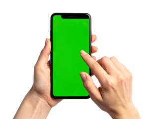 Hand Swiping Right on Green Smartphone Screen Motion Blur