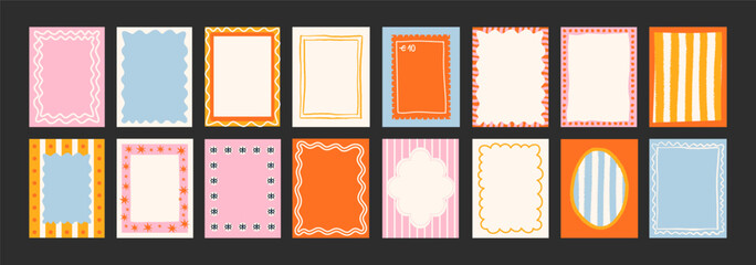 Naklejka premium Abstract frames posters in minimalist style. Wall decor, trendy banners in the cartoon style of Matisse.Linear drawings, decor of wallpaper, walls, print and postcards 