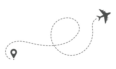 Airplane dotted route line path from starting point to destination.Vector Illustration.