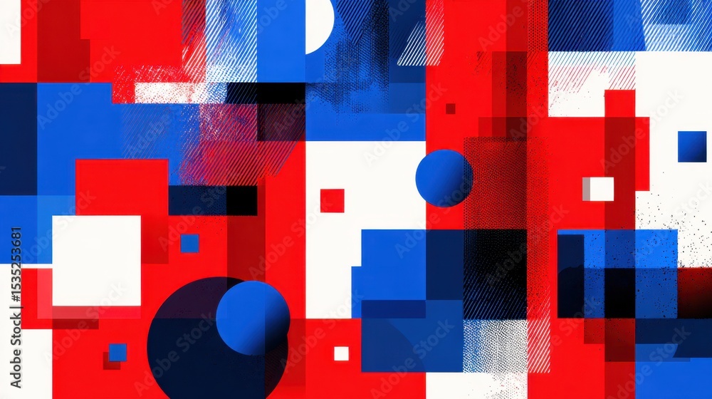 Aufkleber geometric harmony: a modern abstract composition of vibrant geometric shapes in bold red and blue hu