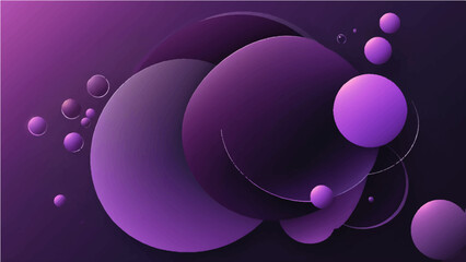 abstract dark purple background with large overlapping circular shapes and small textured bubbles or particles. Smooth gradient lighting from left to right, with subtle grainy details.