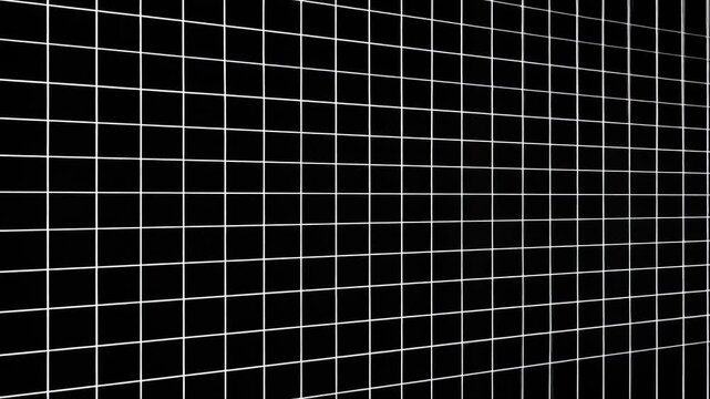 A black background features a grid pattern of thin white lines forming uniform squares