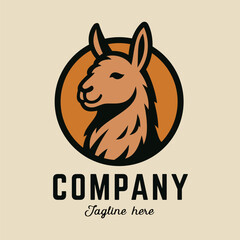 Llama head, farm concept logo design and template illustration.