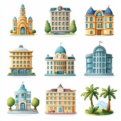 Hotel icons set cut out isolated on white background