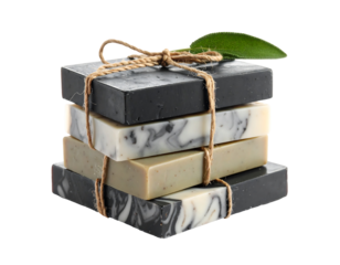 Artisan Marbled Soap Bars with Charcoal and Clay Swirls