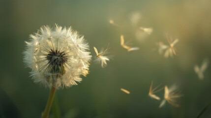 A Dandelion in Bloom and Its Fleeting Companions